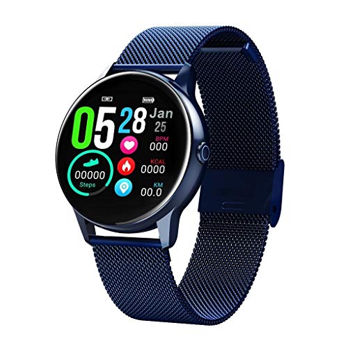 Correa de silicona/acero impermeable reloj inteligente con frecuencia cardíaca y podómetro de presión arterial función Bluetooth (color: azul) Cover