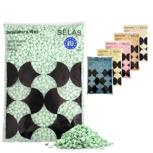 SELAS Cire Epilation Perles 800g Aloe Vera – Cire Chaude Sans Bande pour Visage et Corps, Peaux...