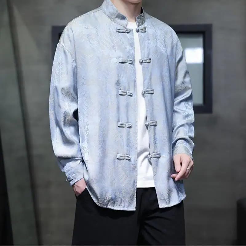 Men Chinese Traditional Kung Fu Tops Long Sleeve Tops