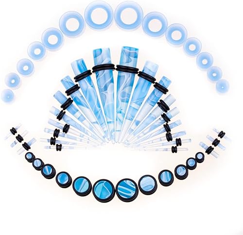 Juego de 50 piezas de estiramiento de oreja 14 calibres 00 pendientes de mármol acrílico cónico piercing conjuntos de joyería