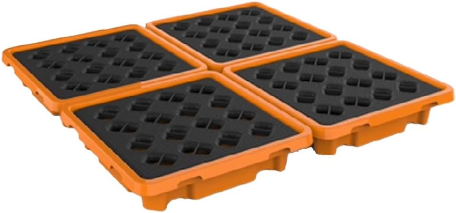 Drum Containment Spill Pallet, Spill Containment Pallet with Drain and Grating, Factory Garage Kitchen Paint Bucket Leakproof Tray, Save Space (Color : Orange-1 Pack, Size : 26.8x26.8x5.9in