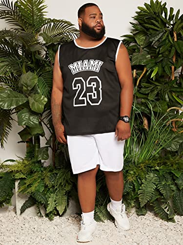 Wdirara Men's Graphic Sleeveless Letter Round Neck Baseketball Jersey Preppy Tank Top Black 3Xl #TOP5