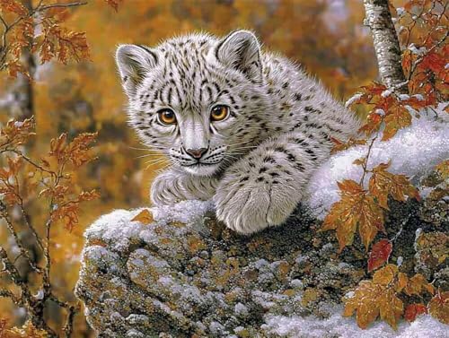 Kit broderie diamant léopard des neiges grand format 110x150cm art kit AC1161