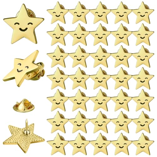 Lyrow 25/50/100/150/300 Pcs Gold Star Pins Bulk golden Metal Y2k Motivational Pins for Patriotic 250th Anniversary 4th of July Memorial Day Bckpack Brooch Lapel(Classic Gold 50pcs)
