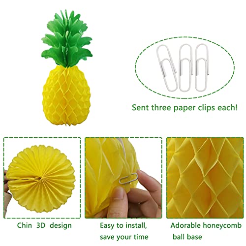 Kidzvefun Luau Party Decoration, 6 Pack 14" Pineapple Honeycomb Centerpieces Tissue Paper Table Hanging Decorations For Tropical Hawaiian Jungle Party (Pineapple 14Inch 6Pack) #TOP4