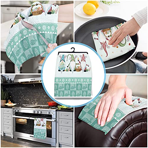 Beisseid Easter Day Kitchen Towels Bunny Ears Gnomes Dish Cloth Fingertip Bath Towels Easter Egg Check Plaid Floral Hand Drying Soft Cotton Tea Towel Set, 18X28In 2Pcs #TOP3