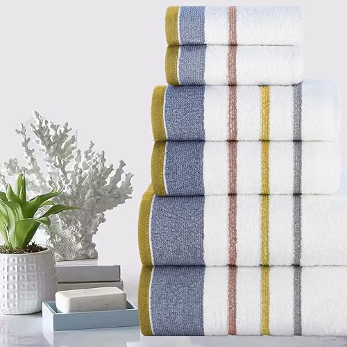 Image of Casa Copenhagen, Germany Design - White Bay Super Soft Collection 100% Cotton 6 Piece Towel Set, Includes 2 Bath Towels 2 Hand Towels 2 Washcloths - Grey & Charcoal