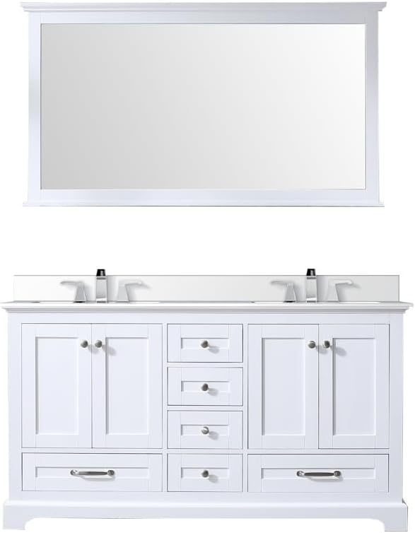 Dukes 60 in. W x 22 in. D White Double Bath Vanity, Cultured Marble Top, Faucet Set and 58 in. Mirror