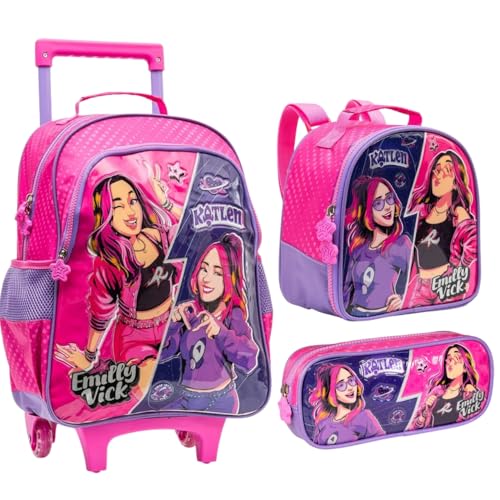 Kit Escolar Mochila Lancheira Estojo Emilly Vick Katlen Rosa