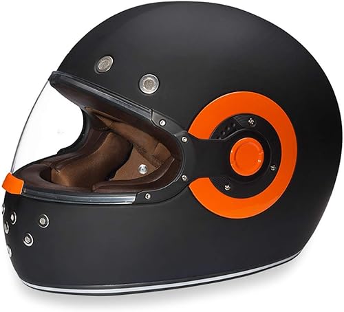 DOT Daytona - Casco de motocicleta retro de cara completa, estilo vintage para hombres, mujeres y jóvenes, color negro opaco con detalles en negro