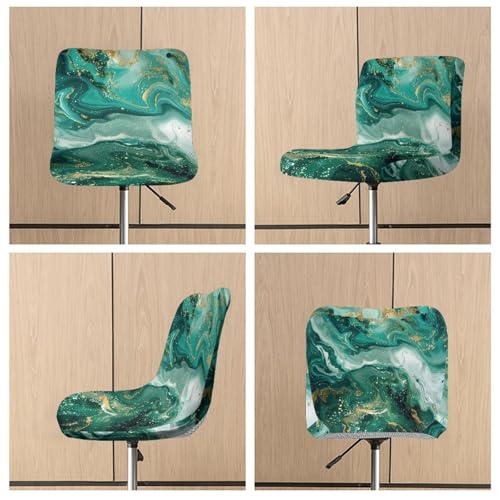 Image of Green Marble Pattern Bar Stool Seat Covers with Elastic Band Bar Stool Covers with Backs Non-Slip Elastic Square Barstool Covers Slipcovers Set of 2 Home Decor