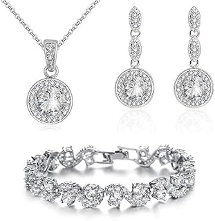 Crystalline Azuria Jewellery Sets For Women Wedding Jewellery Sets Bridal Jewellery Set With Necklace And Earring For Bride Cubic Zirconia Bridesmaid Jewellery