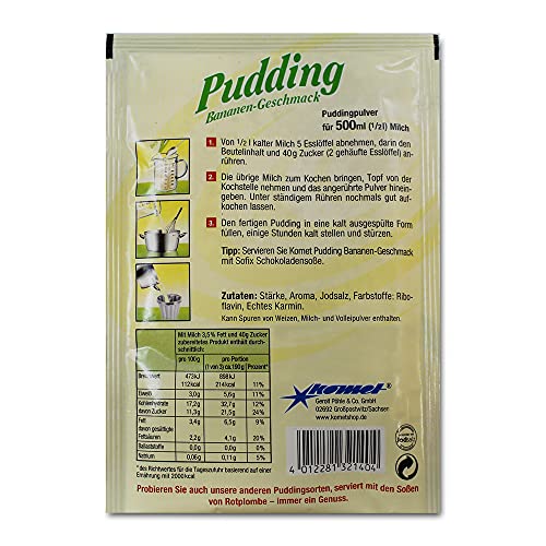 5er Pack Komet Pudding Bananen-Geschmack (5 x 40 g) zum Kochen Puddingpulver Dessert Puddingdessert