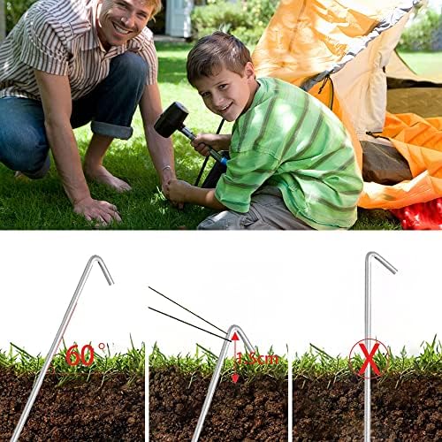 Tent Pegs 10pcs 18cm Metal Heavy Duty Tent Hooks Camping Pegs Steel Tent Ground Pegs for Tarpaulin Football Net Marquees Hiking Traveling Beach and Outdoor