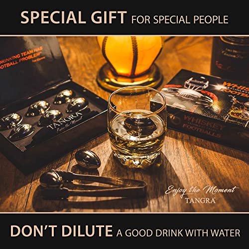 Whisky Stones Stainless Steel Footballs Set Of 6 In A Luxury Box. Reusable Chilling Rocks Stone Ice Cubes Beer, Wine Chillers. Cool Birthday Gift Sets For Him Man Father's Day Dad Or Rugby Sports Fan. #TOP1