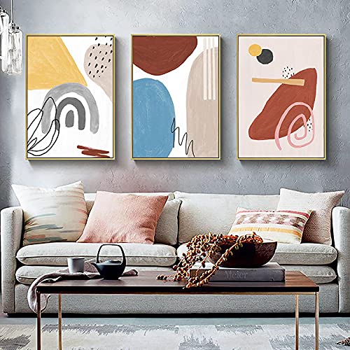 Décoration maison moderne avec la peinture géométrique abstraite Morandi en trio