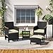 Yaheetech 5er Set Rattan Gartenmöbel Balkonmöbel Terassenmöbel Außen Kleiner Balkon mit 2 Einzelsofas & 2 Fußhocker & 1 Kaffeetisch, Schwarz & Beige