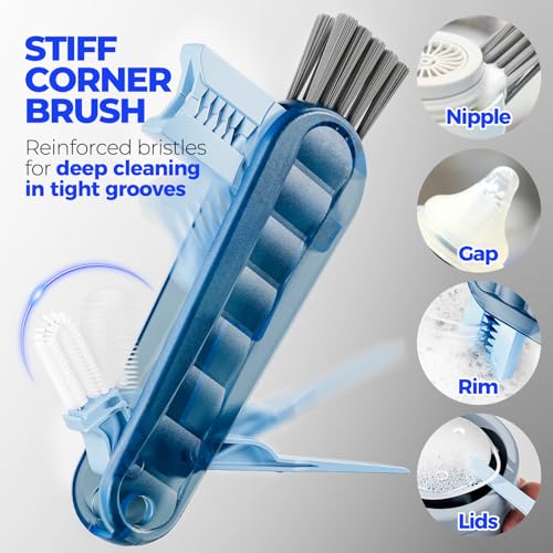 Image of Holikme 6 Pack Brush Set, 14 inch Long Handle Stainless Steel Cleaner, 3 Straw Brushes, 4-in-1 Cleaning Brush for Water and Baby Bottles Straws, Aqua