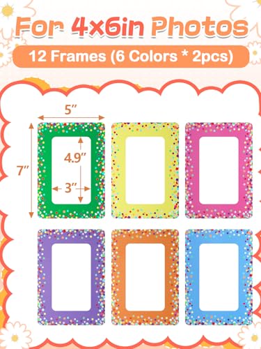 Image of 12Pcs Magnetic Picture Frames for 4 inchx6 inch Photo, Locker Accessories for Girls | 6 Colors, Cute Back to School Gifts, Classroom Decorations Supplies, Refrigerator Decor, Colorful Dots