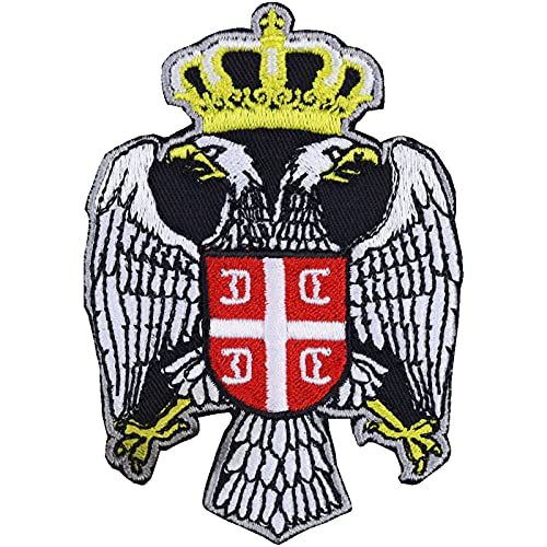 Serbien Aufnäher Serbischer Adler Aufbügler Serbia Wappen Patch Belgrad Eagle Biker Sticker Rocker Fahne Krone Serbien-Fan DIY Belgrade Applikation Jeans-Weste/Hut/Shirt/Jacke 90x63mm