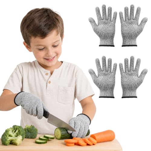 Cutefat Gants Anti Coupure Niveau 5 pour Enfants 5-8 Ans