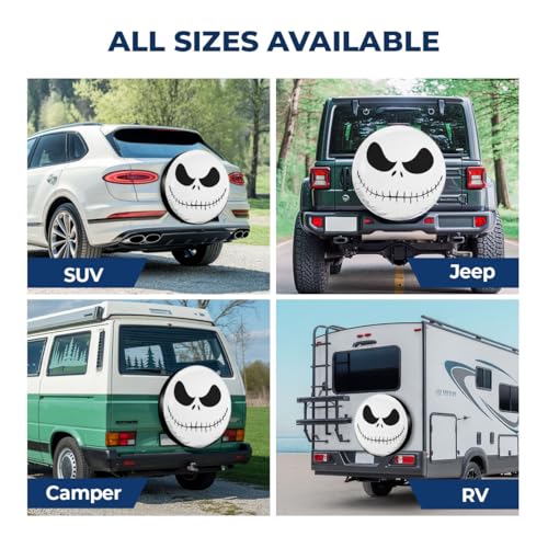 Image of Spooky Horror Nightmare Skellington Size 14 Heavy Duty PVC Leather Spare Tire Cover, Universal Fit Tire Cover for Trailer RV Camper, Dustproof with No Camera Hole, Spring Car Decor