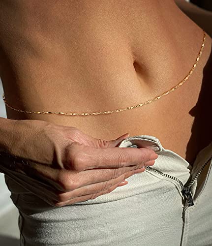Shiny 18k Gold Beach Bikini Body Chain Dainty Faceted Bar Link Belly Chain Sexy Waist Beads Trendy Geometric Summer Jewelry - Image 6