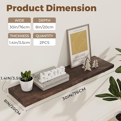Image of Axeman 30 inch Floating Shelves for Wall Live Edge, Walnut, 2PCs