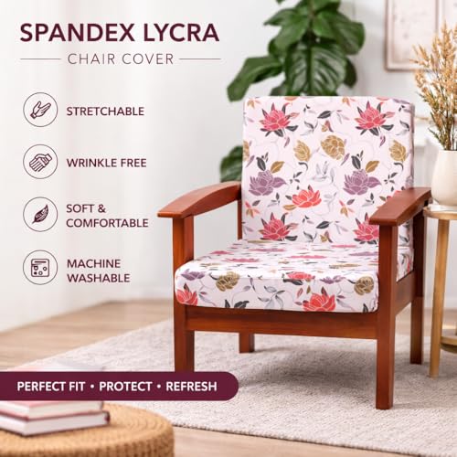 Image of STITCHNEST 'Contour Fit Series' Stretchable Printed Wooden Sofa Cover (Pack of 6) - Elastic Wooden Chair Cover | Wooden Sofa Seat Cover | Size - 20-21 x 20-21 x 3-5 in