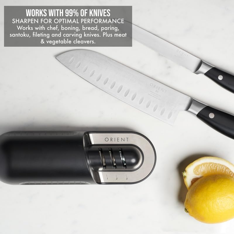 Electric Knife Sharpener - Professional 3 Stage Electrical Sharpening System for Knives and Serrated Blades - Sharpen, Hone and Polish - Designed in The UK - CE Approved