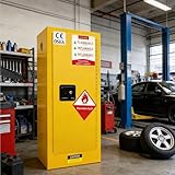 25 Gallon Hazardous Storage Cabinet, 21x 21x 38 in Galvanized Steel Flammable Storage Cabinet w/Adjustable Shelf, Explosion-Proof Safety Cabinet, for Commercial Industrial Garage Use, Yellow