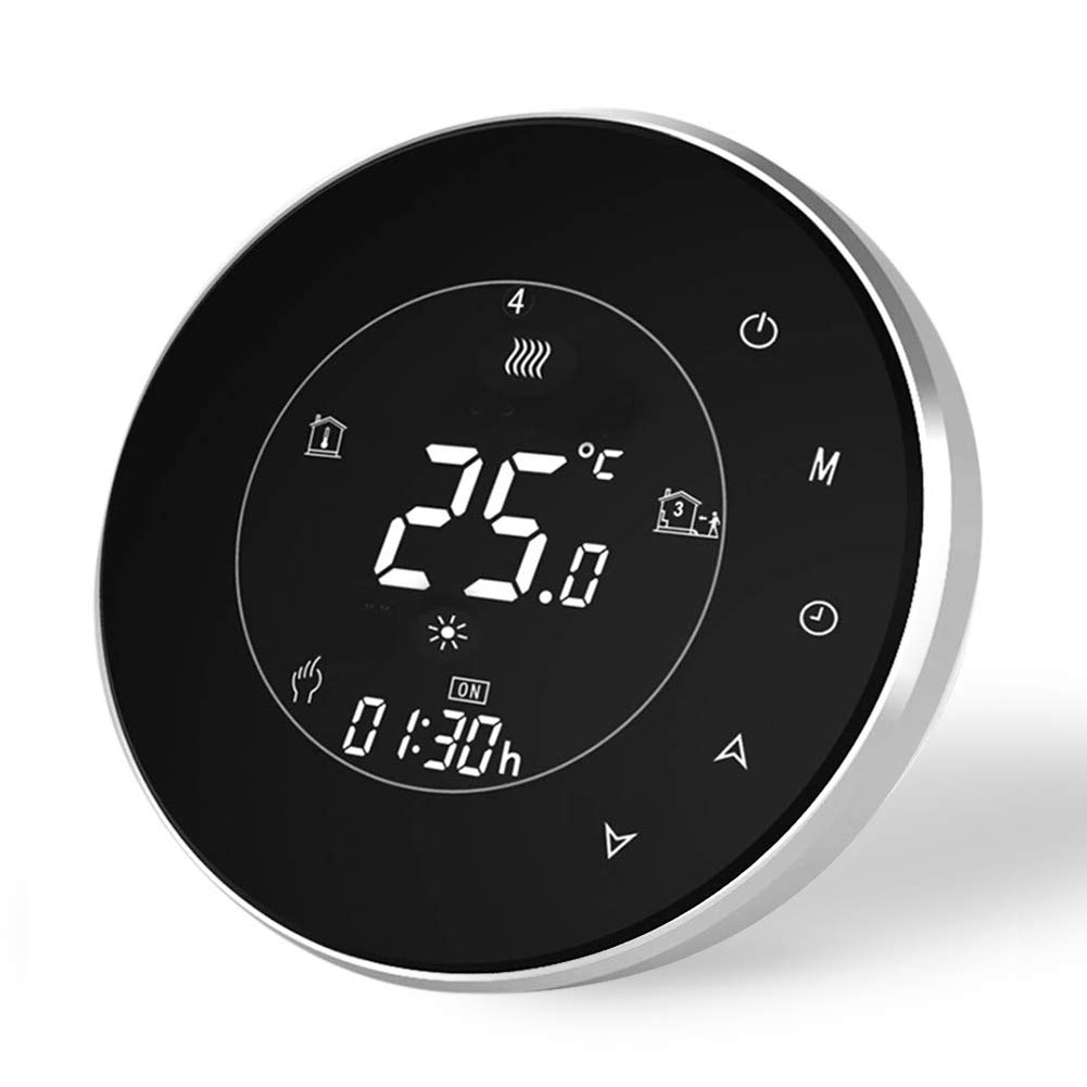 Qiaoxipan Black Smart Thermostat Compatible With Alexa Google Home-Wifi Programmable Thermostat For Electric Heating,Wireless Room Temperature Controller,Wifi Remote Control Underfloor Heating Thermostats 16A