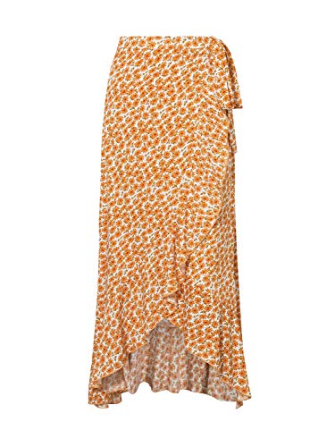 Berrygo Women's Boho Floral Wrap Maxi Skirt High Waisted Long Skirt With Slit Orange-M #TOP4