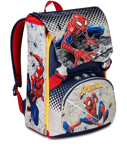 Seven Zaino Scuola Estensibile Disney - SPIDER-MAN Webbed Wonder, Blu Rosso - Zaino Doppio Scomparto Sdoppiabile Tramite Zip E Con Tasca Porta Borraccia, Zaino Bambino - Marvel Merchandising - 2