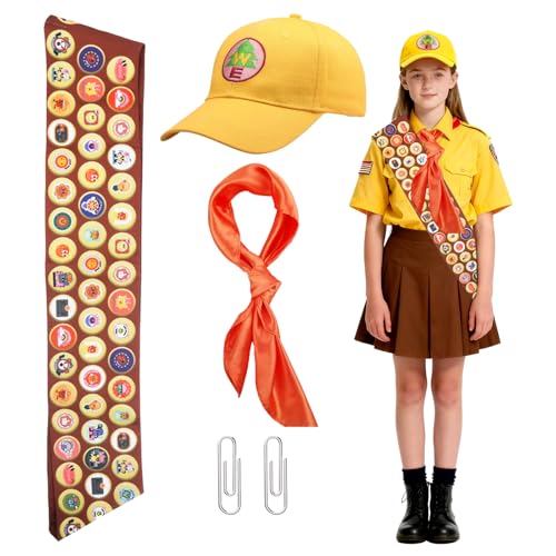 5PCS Scout Costume Kit, Wilderness Explorer Costume Accessories Explorer Costume Kids Adult with Hat Neck Scarf Sash Paper Clips Cartoon Movies Character Scout Accessoriesr for Halloween Cospaly
