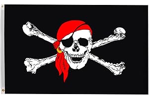 3x5 Ft Jolly Roger Pirate Red Bandana Polyester Flag with Brass Grommets