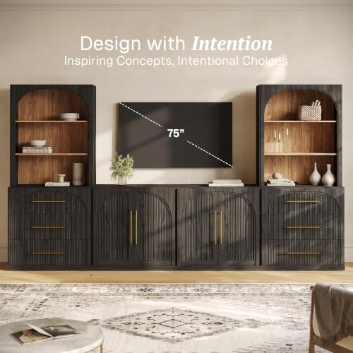 Image of BELLEZE Jagger 130 inch Wall Unit 6-Piece Modular TV Stand - Ebony