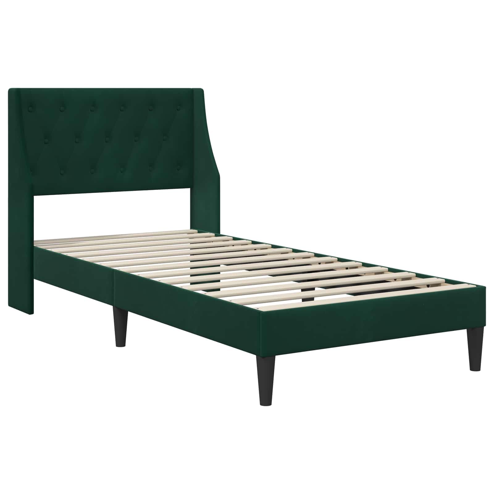 SYDE Letto imbottito, verde scuro, 100 x 200 cm, con materasso