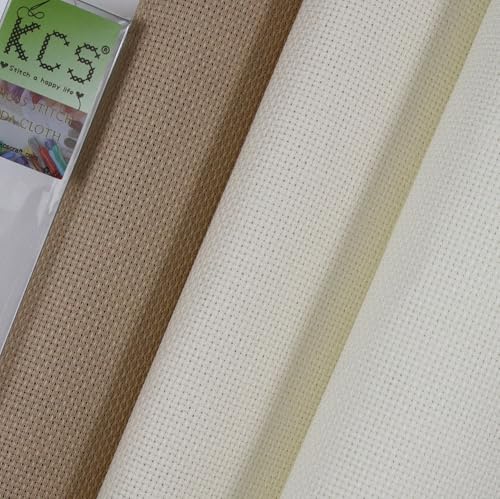 Image of KCS 3 pc of 15 inch x 18 inch(38cmx45cm) Counted Cross Stitch Cotton Aida Cloth Needlework Rolled Fabric Box,16CT,Antique White +Cream+Khaki