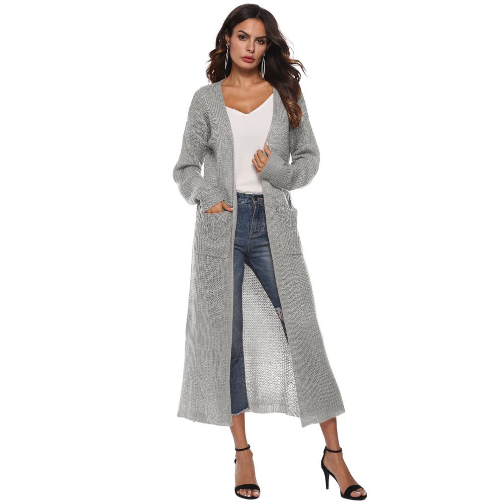 Cárdigan de Mujer Cárdigan de Punto para Mujer Abrigo Liso Gris Claro Suéteres Largos Cárdigan de Manga Larga con Frente Abierto Cárdigan de Primavera Chaqueta de Punto Suave para Uso Diario