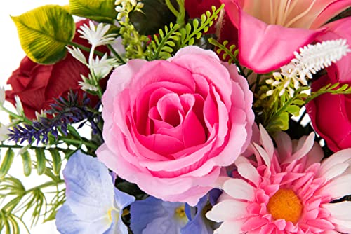 Ivydale Artificial Hanging Silk Flowers In Basket, Fully Assembled Mix Rose Peony Daisy Orchid Ivy Leaves Hanging Planter With Moss Pot Basket For Home Decoration Outdoor Indoor Garden #TOP5