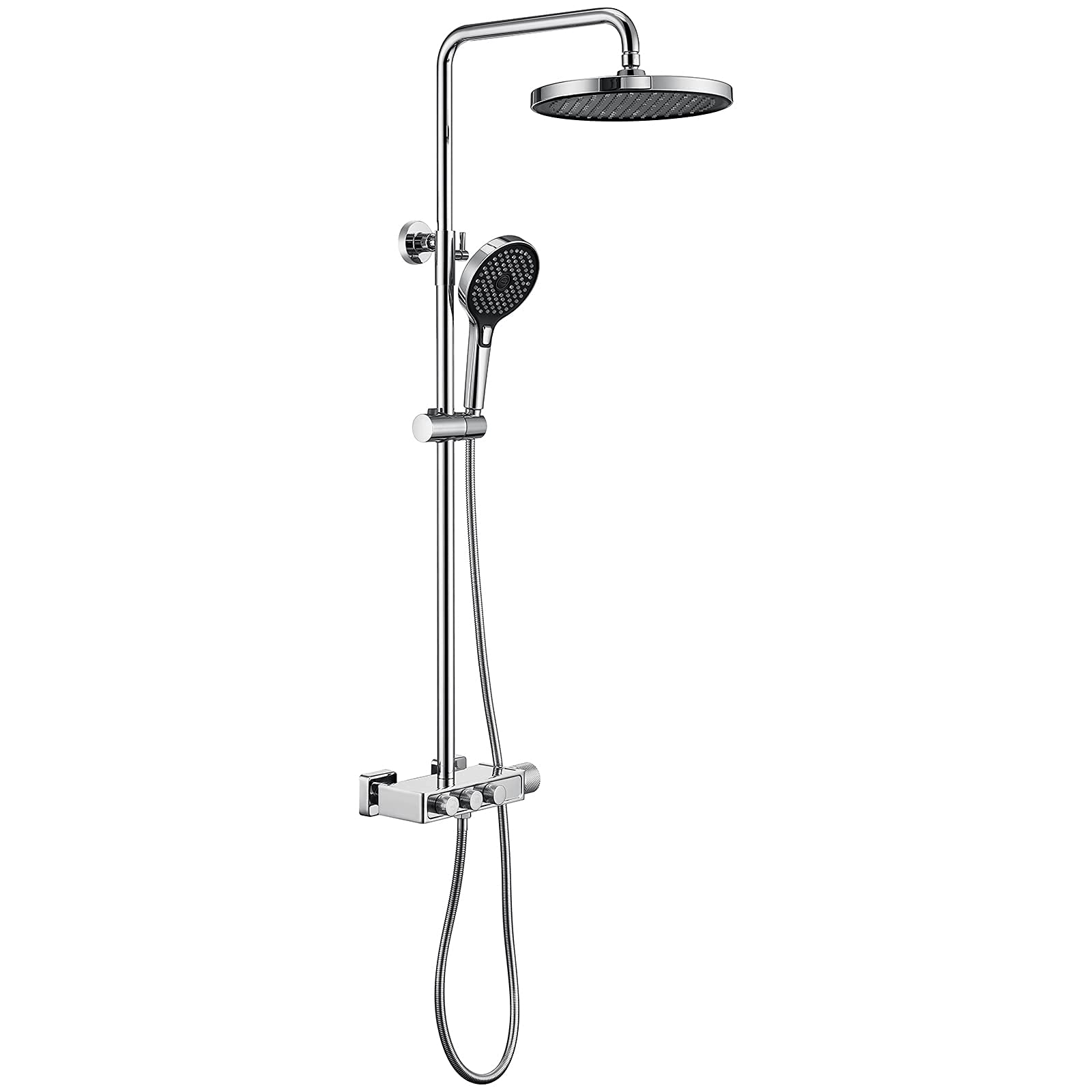 QUSYZD Button Shower Combo Set Wall Mounted Bathroom Shower Faucet Set with Shower Head, Multifunctional Handheld Shower, Tub Spout,Chrome,Black,Chrome