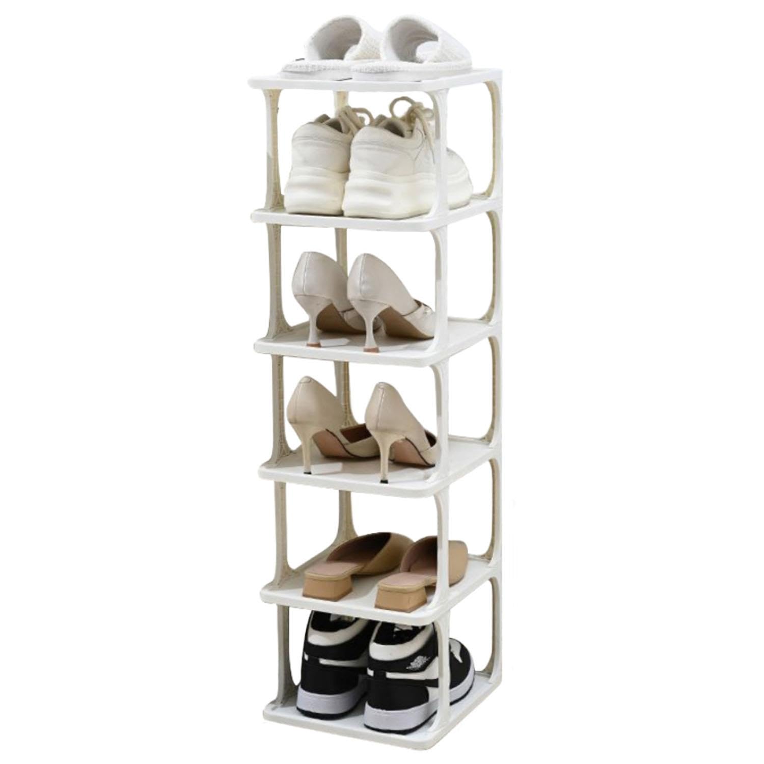 Livhome 6-Tier Tall Slim Shoe Rack, Narrow Vertical Shoe Storage Shelf, Small Corner Shoe Organizer for Tight Spaces and Entryway Closet Storage, Fits Shoes and Sundries (White)