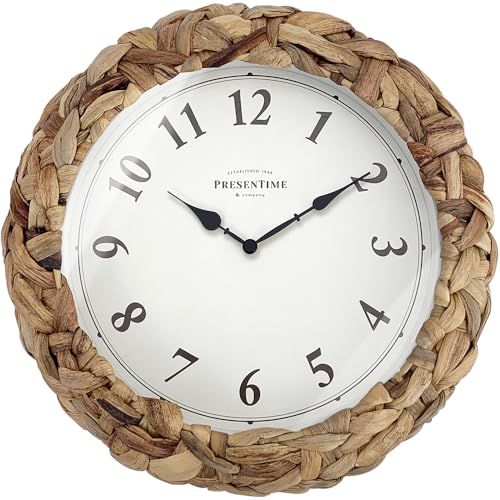 Presentime & Co Farmhouse Series Rustic Woven Clock 10.5 inch Natural Woven Water Hyacinth/Sea Grass. Wall Sculpture Wall Art and Timepiece for Home Decoration/Decoration/Farmhouse Dcor.