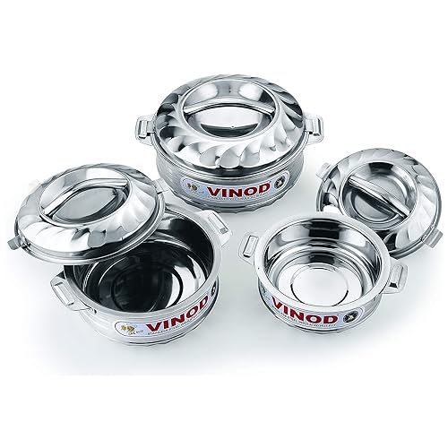 Stainless Steel Hot Cold Food Insulated Casserole Double Wall Hot Pot Jumbo Size - Capacity: Set of 3(1000,1500,2500ml)