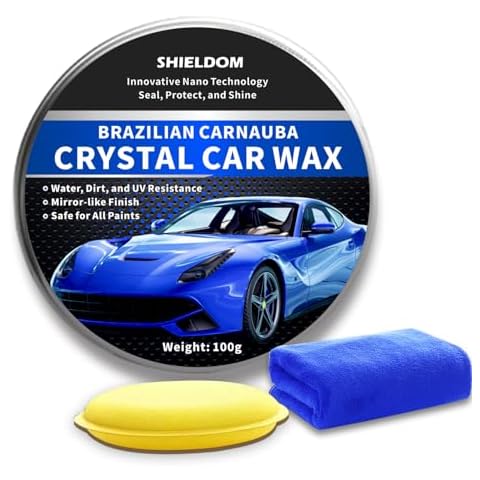 SHIELDOM Car Wax Carnauba Waxes Paste Auto Paint Sealant High Gloss Shine Long Lasting Protection Hydrophobic Polishing for Cars, Trucks, SUVs, RVs with Microfiber Towel and Sponge Applicator 100G Cover