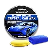 SHIELDOM Car Wax Polish Ceramic Coating Carnauba Wax Extra Gloss Paint Sealant Polishing Long Lasting Shine Hydrophobic for Cars, Trucks, SUVs, RVs with Microfiber Towel & Applicator Pad - 3.5oz/100g