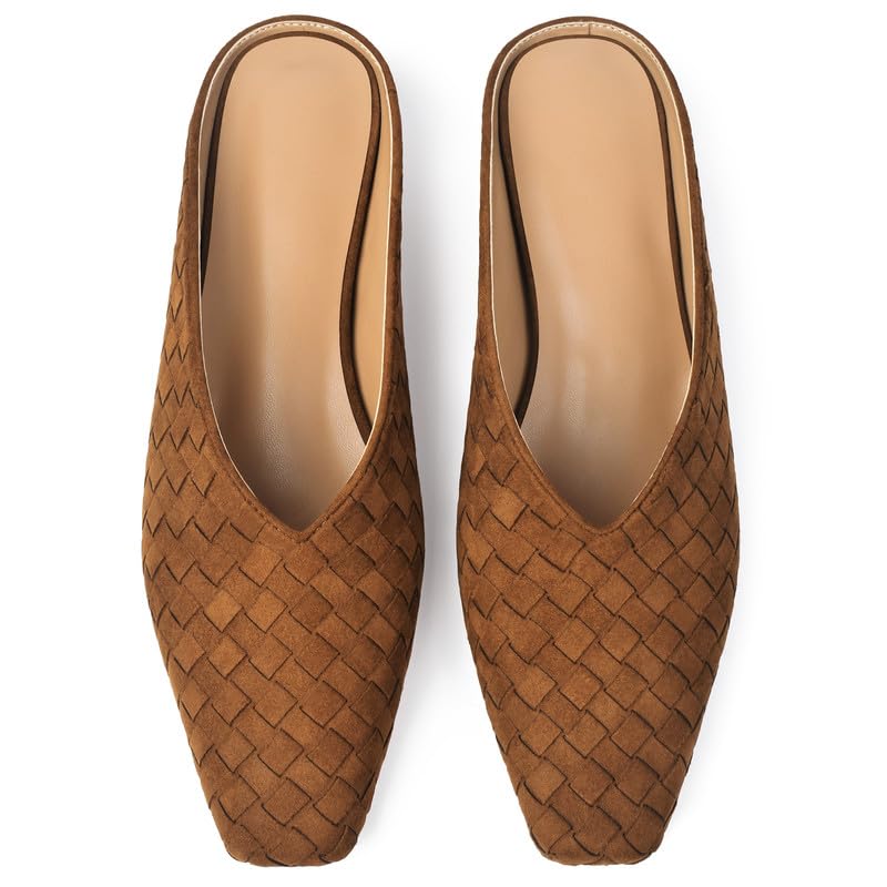 Image of Woven Mules for Women Slip on Comfortabke Metallic Slides Ladies Trendy Square Toe Hidden Wedge Mules