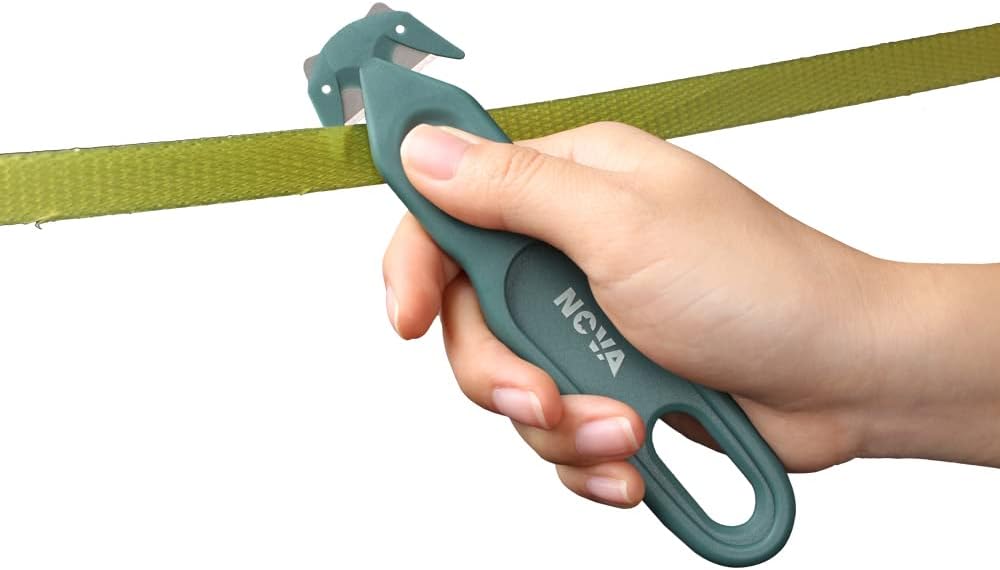 Nova Safety Cutter Tool, Ergonomic Film Cutting Blade, Box, strap, carton and package Opener (Green, 5 Pack)