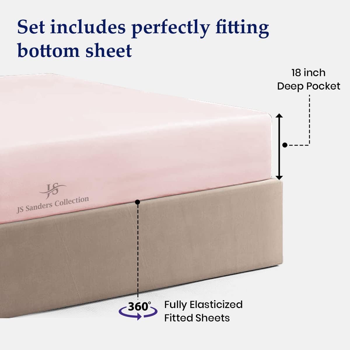 CASA LINEN 4 Piece Sheet Set 100% Egyptian Cotton Bed Sheets 1000 Thread Count Luxury Hotel Quality Sheet Set Italian Finish Premium Sheets Long Staple Fits Up to 18 Inch Deep Pocket (Blush,Queen)